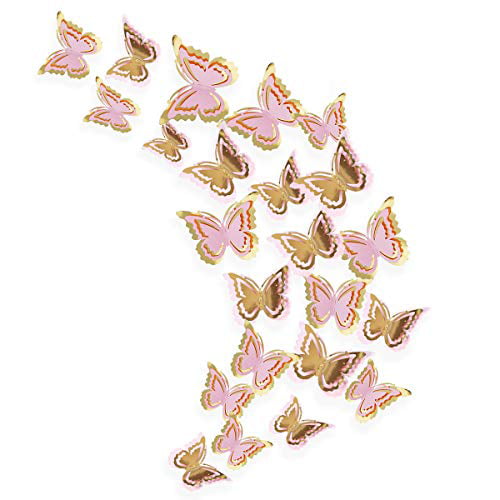36PCS pinkblume Rose Gold Butterfly Decorations Stickers 3D Butterfies Wall Decor DIY Home Decorations Removable Wall Decals Murals for Home Living Room Babys Bedroom Showcase Nursery Art Decor